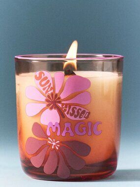 Anthropologie Floral Hibiscus Tide Glass Candle 14 oz